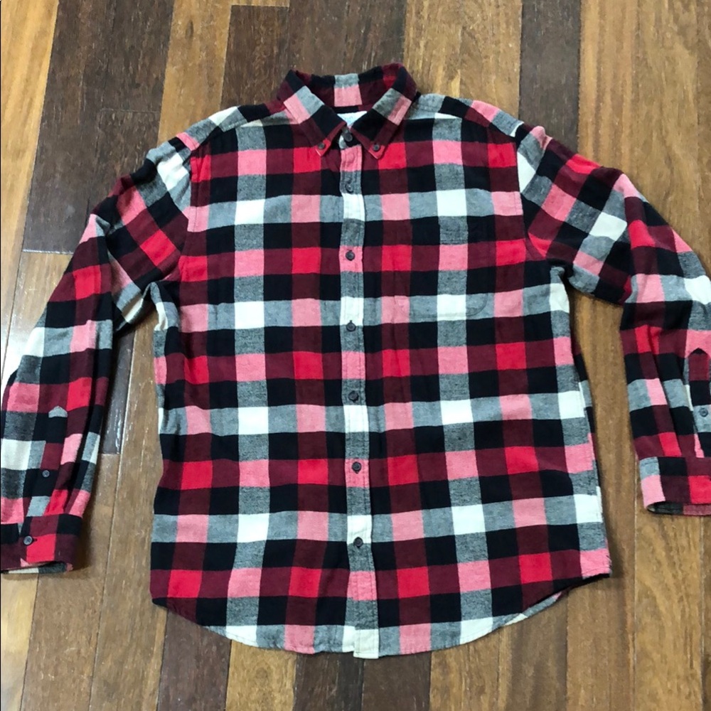 Men's Red and Black Plaid Flannel Shirt